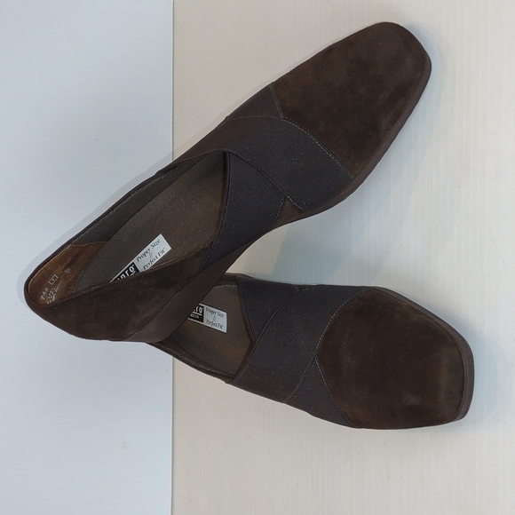 Munro American Zena Brwn Suede Slip-On Walking Wedge Black Elastic Crossing Gore - Picture 3 of 16